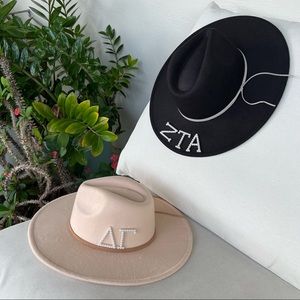 Sorority Pearl Greek Letter Fedora Wide Brim Hat Perfect for Bid Day Big Little